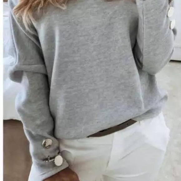 Light Grey Off the Shoulder Sweater - Picture 2 of 2